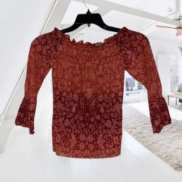 NWT Next Era Off Shoulder Paisley Ruffle Flare Sleeve Boho Top – Size M - Picture 2 of 12